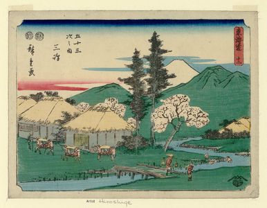 Japanese Print "No. 12 - Mishima, from the series The Tôkaidô Road - The Fifty-three Stations (Tôkaidô - Gojûsan tsugi no uchi)" by Utagawa Hiroshige, 歌川広重 (Utagawa Hiroshige I)