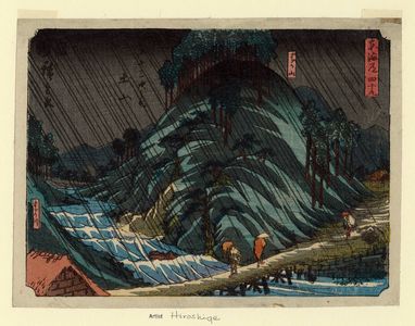 Utagawa Hiroshige: No. 49 - Tsuchiyama: Suzuka Mountains and Suzuka River (Suzukayama, Suzukagawa), from the series The Tôkaidô Road - The Fifty-three Stations (Tôkaidô - Gojûsan tsugi no uchi) - Museum of Fine Arts