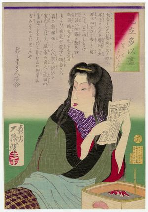 Tsukioka Yoshitoshi: Wanting to Have It Decided (Handan o shite moraitai), from the series Representations of Desires (Mitate tai zukushi) - Museum of Fine Arts