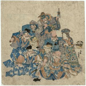 Utagawa Kuniyasu: The Seven Gods of Good Fortune in Costume for a Soga Brothers Play - Museum of Fine Arts