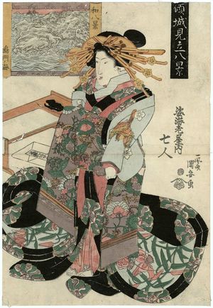 Utagawa Kuniyasu: Eight Views of Japan, the Sea at Naruto (Yamato hakkei, Naruto no umi): Nanahito of the Sugata-Ebiya, from the series Courtesans Compared to Eight Views (Keisei mitate hakkei) - Museum of Fine Arts