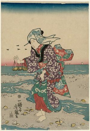 Yoshifuji: Woman Gathering Shellfish at Low Tide - Museum of Fine Arts
