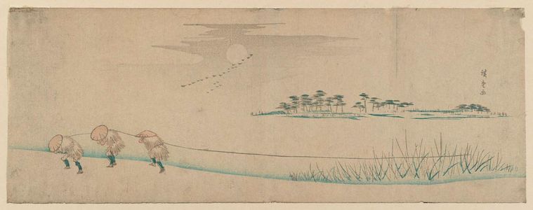 Utagawa Hiroshige: Towing a Boat in Moonlight - Museum of Fine Arts