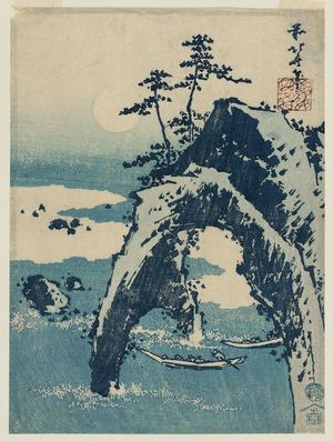 葛飾北斎: Moonlit Landscape, from an untitled series of blue (aizuri) prints - ボストン美術館