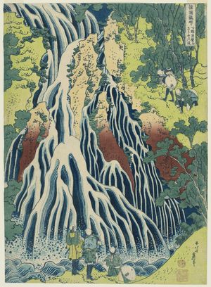 Katsushika Hokusai: The Falling Mist Waterfall at Mount Kurokami in Shimotsuke Province (Shimotsuke Kurokamiyama Kirifuri no taki), from the series A Tour of Waterfalls in Various Provinces (Shokoku taki meguri) - Museum of Fine Arts