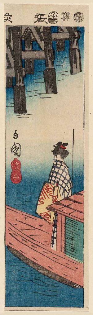 Utagawa Hiroshige: Pleasure Boats at Ryôgoku Bridge (Ryôgoku suzumibune), from the series Cutout Pictures of Famous Places in Edo (Harimaze Kôto meisho) - Museum of Fine Arts