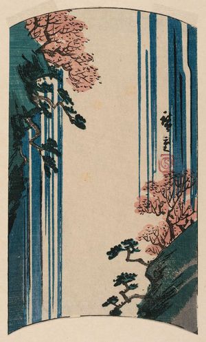 Utagawa Hiroshige: Waterfall and Cliffs with Trees, cut from an untitled harimaze sheet - Museum of Fine Arts