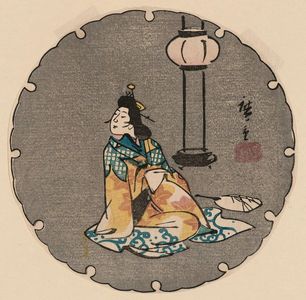 歌川広重: Yoshiwara Courtesan Seated by a Lamp, from an untitled harimaze series of Famous Places in Edo - ボストン美術館