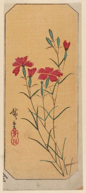 Utagawa Hiroshige: Pinks, cut from an unidentified harimaze sheet - Museum of Fine Arts