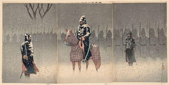 小林清親: Illustration of the Landing and Advance to Weihaiwei (Ikaiei jôriku shingun no zu) - ボストン美術館