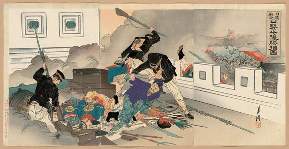 Ogata Gekko: Sino-Japanese War: Japanese Military Might Captures Pyongyang (Nisshin sensô, Nissei Heijô shôhô zu) - Museum of Fine Arts
