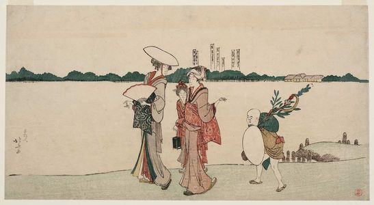 葛飾北斎: Women And Children Returning Along The Bank Of The Sumida From A Visit To A Shinto Shrine - ボストン美術館