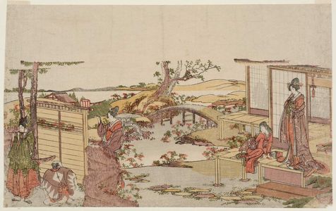 Katsushika Hokusai: A Modern Version of Ushiwakamaru (Yoshitsune) Serenading Jôruri-hime - Museum of Fine Arts