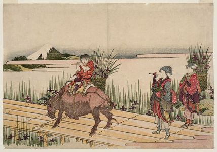 Katsushika Hokusai: Two Women and a Herdboy on an Ox with Baskets of Iris - Museum of Fine Arts