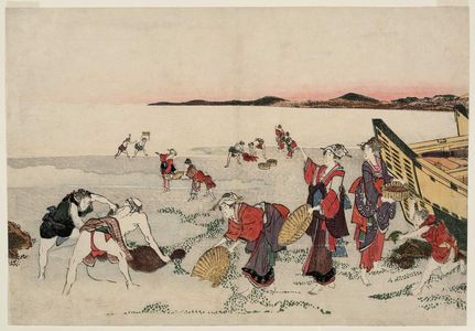 Katsushika Hokusai: Gathering Shellfish on the Beach at Low Tide - Museum of Fine Arts