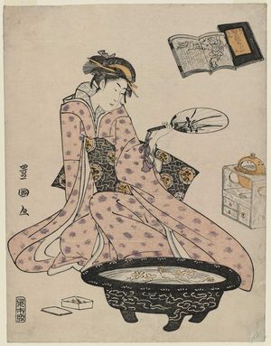 Utagawa Toyokuni I: The Old Man Who Made Flowers Bloom (Hanasaki jijii): A Young Woman with Paper Water Flowers, from an untitled series of Children's Storybooks - Museum of Fine Arts