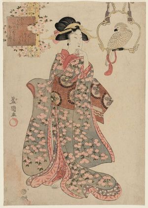 歌川豊国: Parrot Komachi (Ômu Komachi), from the series Modern Girls as the Seven Komachi (Imayô musume Nana Komachi) - ボストン美術館