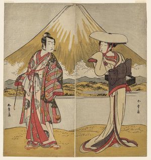 Estampe japonaise "Actors Nakamura Tomijûrô (R) and Bandô Mitsugorô II (L)" par Katsukawa Shunsho, 勝川春章 (Katsukawa Shunshô)