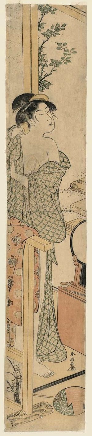 勝川春潮: Woman Dressing after the Bath - ボストン美術館