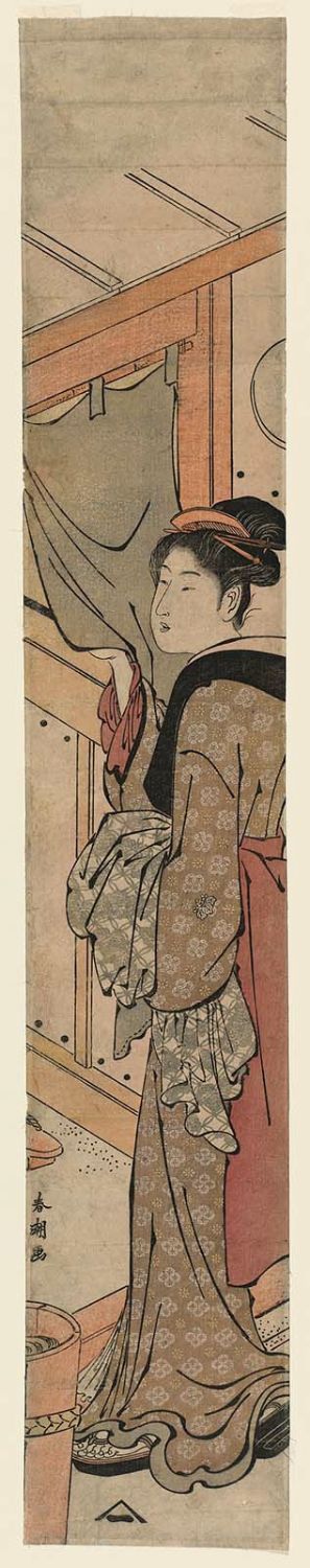 Katsukawa Shuncho: Woman Entering a Public Bath House - Museum of Fine Arts