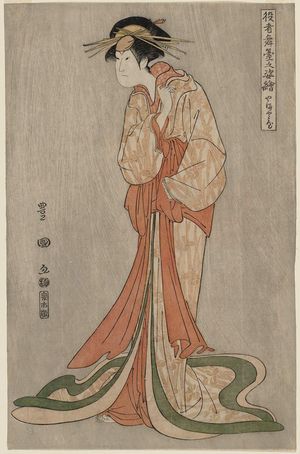 Utagawa Toyokuni I: Yamatoya (Actor Iwai Hanshirô IV as Okaru), from the series Portraits of Actors on Stage (Yakusha butai no sugata-e) - Museum of Fine Arts