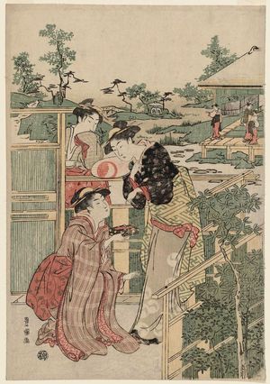Utagawa Toyokuni I: A Parody On The Well-known Scene Of Okaru Looking At Rikiya Delivering Kaoyo's Letter To Yuranosuke, Chushingura Act 9 - Museum of Fine Arts