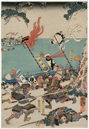 Utagawa Kuniyoshi: The Battle betwen the Minamoto and the Taira at Ichinotani in Settsu Province (Sesshû Ichinotani Genpei kassen no zu) - Museum of Fine Arts