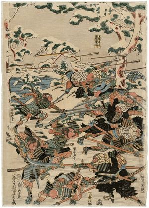 Utagawa Kuniyoshi: Yokawa Kakuhan and hIs Monks Fighting Satô Tadanobu and His Men in the Snows of Mount Yoshino - Museum of Fine Arts