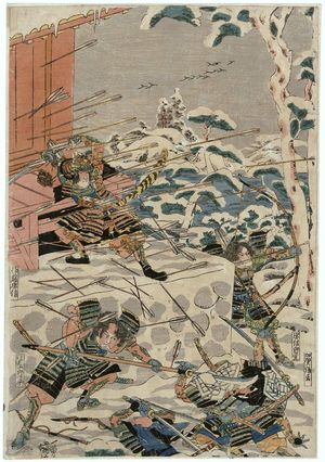 Utagawa Kuniyoshi: Yokawa Kakuhan and hIs Monks Fighting Satô Tadanobu and His Men in the Snows of Mount Yoshino - Museum of Fine Arts