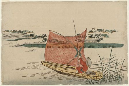 無款: Fisherman in a Boat with a Scoop Net Passing Mimeguri Inari Shrine - ボストン美術館