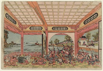 Utagawa Toyoharu: Momotarô and His Animal Friends Conquer the Demons - Museum of Fine Arts
