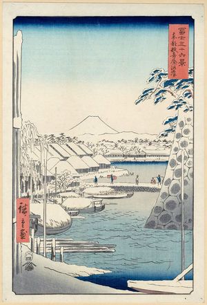 歌川広重: Riverbank at Sukiya in Edo (Tôto Sukiya-gashi), from the series Thirty-six Views of Mount Fuji (Fuji sanjûrokkei) - ボストン美術館