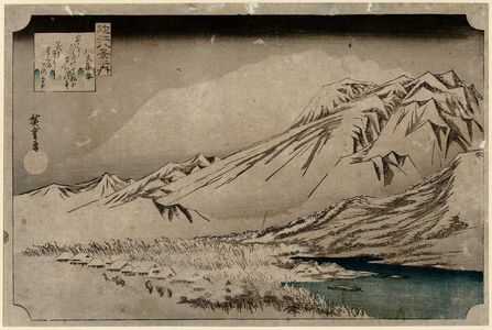 歌川広重: Twilight Snow at Hira (Hira bosetsu), from the series Eight Views of Ômi (Ômi hakkei no uchi) - ボストン美術館