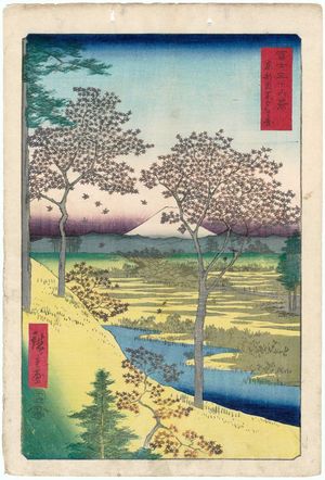 歌川広重: Yûhigaoka at Meguro in Edo (Tôto Meguro Yûhigaoka), from the series Thirty-six Views of Mount Fuji (Fuji sanjûrokkei) - ボストン美術館