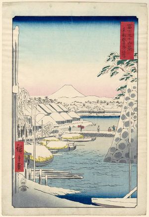 Utagawa Hiroshige: Riverbank at Sukiya in Edo (Tôto Sukiya-gashi), from the series Thirty-six Views of Mount Fuji (Fuji sanjûrokkei) - Museum of Fine Arts