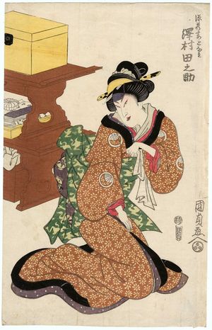 Utagawa Kunisada: Actor Sawamura Tanosuke as Genzô's Wife Tonami - Museum of Fine Arts