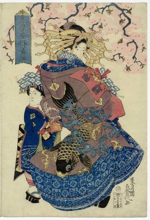 Teisai Senchô: Mitsusode of the Owariya, from an untitled series of courtesans under cherry blossoms - Museum of Fine Arts