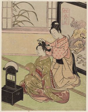 Suzuki Harunobu: Autumn Moon of the Mirror Stand, from the series Eight Views of the Parlor (Zashiki hakkei) - Museum of Fine Arts