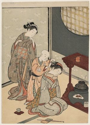 Suzuki Harunobu: Night Rain of the Tea Stand, from the series Eight Views of the Parlor (Zashiki hakkei) - Museum of Fine Arts