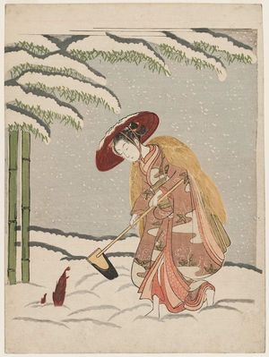 Suzuki Harunobu: Woman Digging for Bamboo Shoots in Snow; Parody of Meng Zong (Môsô) - Museum of Fine Arts