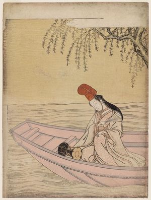 Suzuki Harunobu: Shirabyôshi Dancer in a Boat (Asazumabune) - Museum of Fine Arts