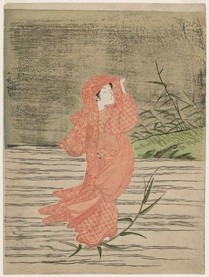 Suzuki Harunobu: Parody of Bodhidharma (Daruma) Crossing the River on a Reed - Museum of Fine Arts