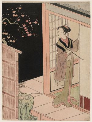 Suzuki Harunobu: Young Woman Admiring Plum Blossoms at Night - Museum of Fine Arts