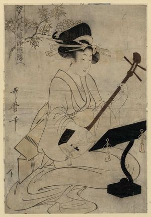 Kitagawa Utamaro: Maple Leaves, from the series Flowers of Edo: Girl Ballad Singers (Edo no hana musume jôruri) - Museum of Fine Arts