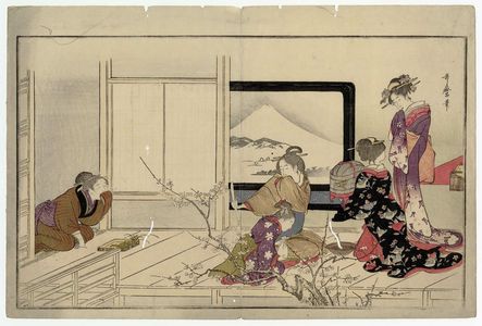 Kitagawa Utamaro: Preparing Food for a Nightingale, from the album Men's Stamping Dance (Otoko tôka) - Museum of Fine Arts