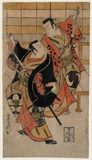 Torii Kiyotomo: Actors Sawamura Sôjûrô I and Ichimura Takenojô (Uzaemon VIII) - Museum of Fine Arts