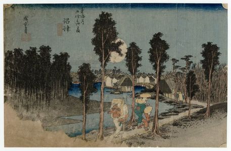 Utagawa Hiroshige: Numazu: Twilight (Numazu, tasogare zu), from the series Fifty-three Stations of the Tôkaidô Road (Tôkaidô gojûsan tsugi no uchi), also known as the First Tôkaidô or Great Tôkaidô - Museum of Fine Arts
