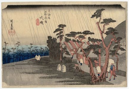 歌川広重: Ôiso: Tora's Rain (Ôiso, Tora ga ame), from the series Fifty-three Stations of the Tôkaidô Road (Tôkaidô gojûsan tsugi no uchi), also known as the First Tôkaidô or Great Tôkaidô - ボストン美術館