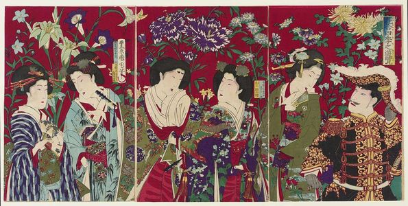 豊原国周: Enjoying a Comparison of the Flowers of the Four Seasons (Hana awase shiki no yûran) - ボストン美術館