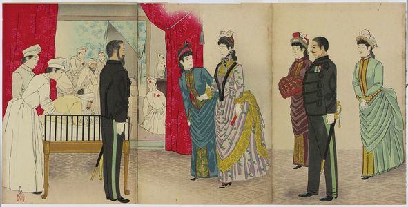 Kobayashi Kiyochika: Visit of the Empress to the Field Hospital [in Hiroshima] (Yasen byôin gyôkô no zu) - Museum of Fine Arts